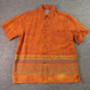 The Territory Ahead Shirt Mens Medium Orange Tribal Batik Camp Boho Southwestern